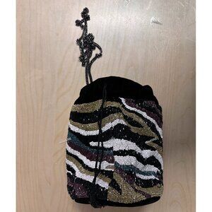 ZARA black beaded velvet bucket bag